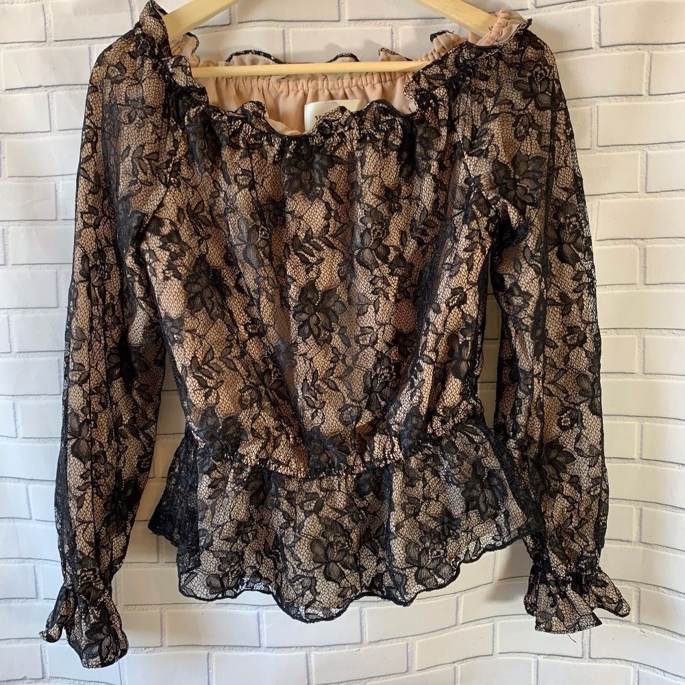 Victor Costa Lace Overlay Peasant Blouse Size‎ L